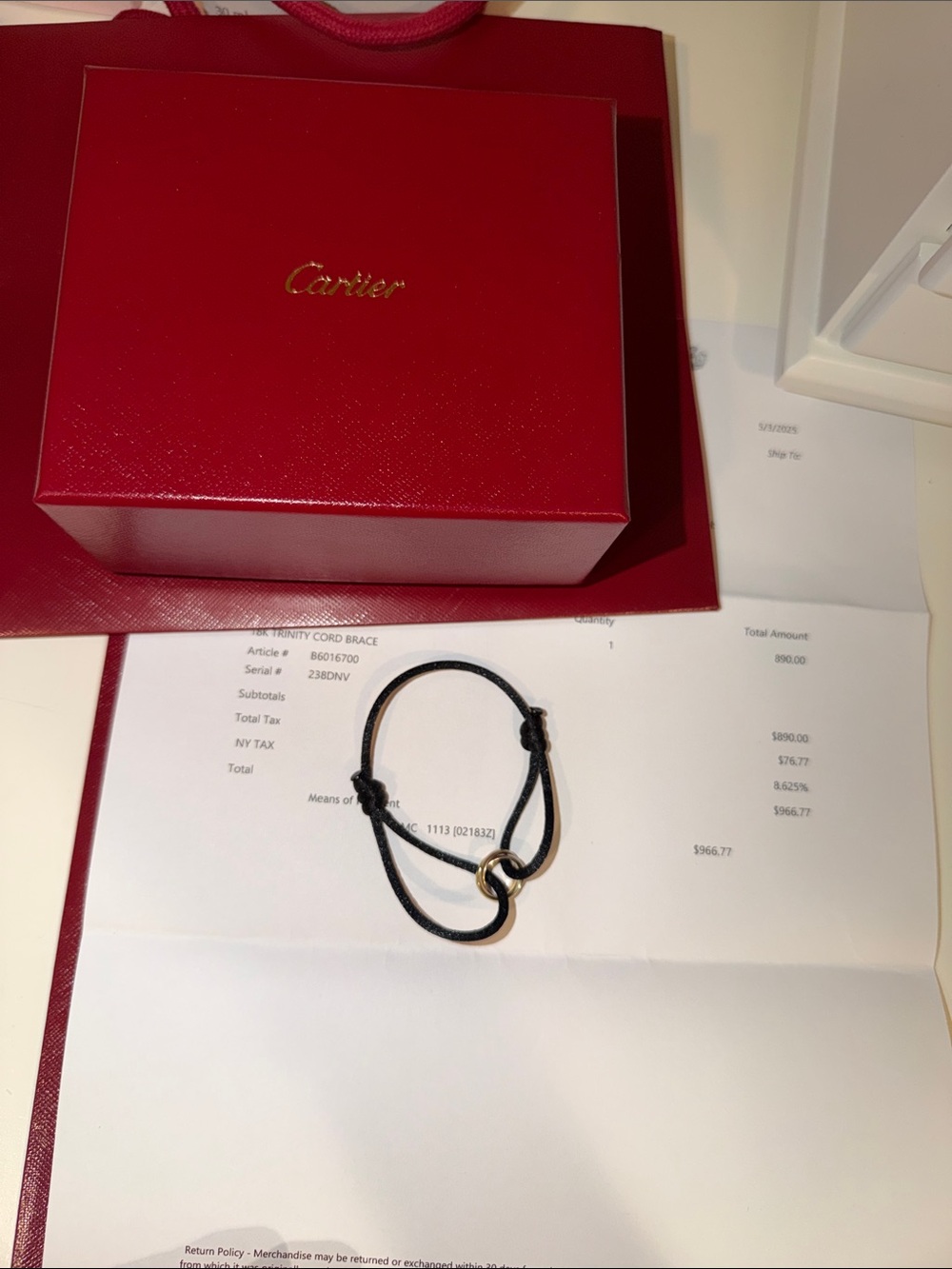 Cartier Black Cord Bracelet with Gold Loop
